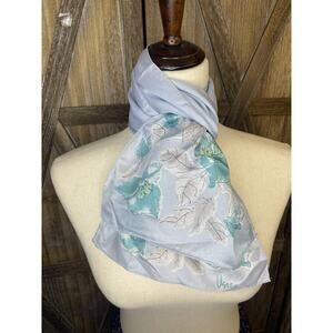 Vintage Vera Nuemann Blue Floral Acetate Long Head/Neck Scarf 10" X 46"